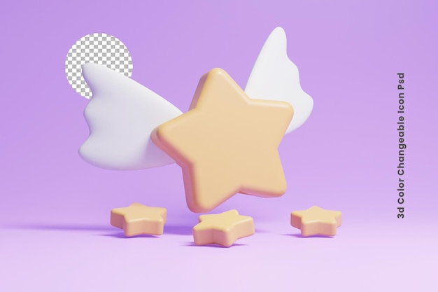 icono de estrella 3d con icono de alas o estrella voladora 3d con icono de alas o icono de estrella 3d