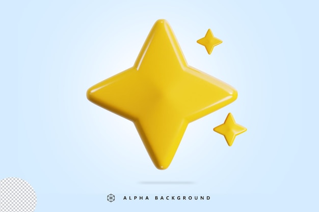 Icono de estrella de brillo amarillo 3d render ilustración vectorial