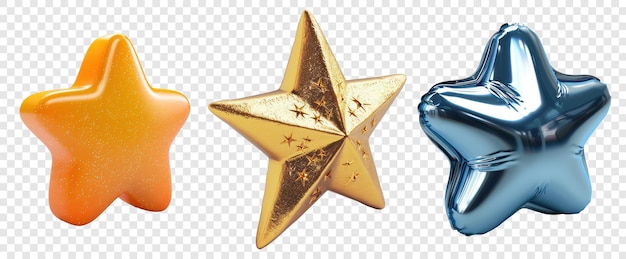 Icono de estrella decorativo y aislado en un conjunto de tres