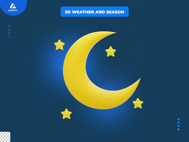 El icono de la estrella de la luna en 3D