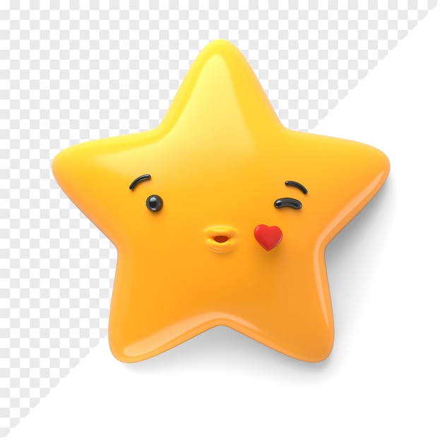 Icono de estrella de personaje con emoción de beso en la cara 3D Render ilustración