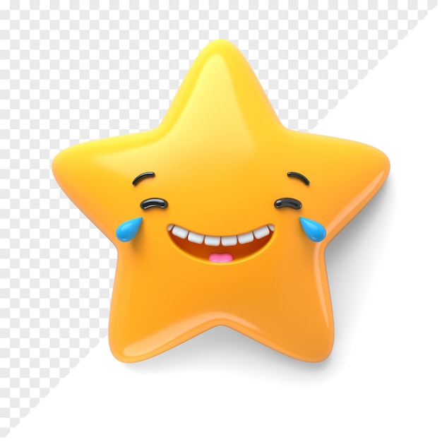 Icono de estrella de personaje con emoción emocionada en la cara 3d render ilustración