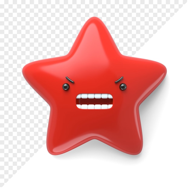 Icono de estrella de personaje con emoción gruñona en la ilustración de renderizado 3d de la cara