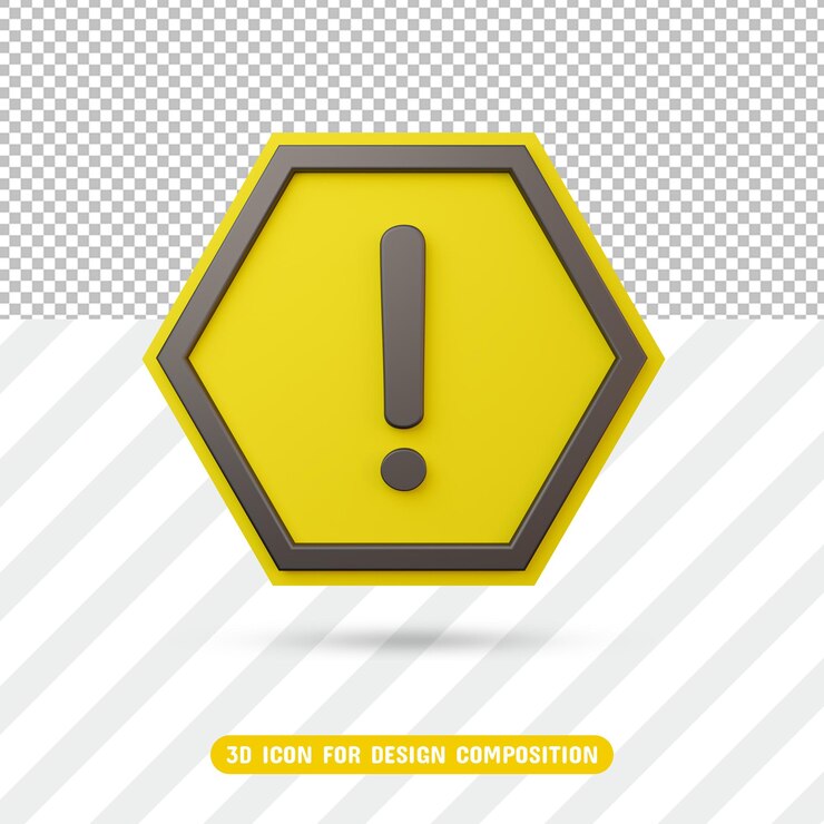 Icono de exclamación 3d en polígono amarillo