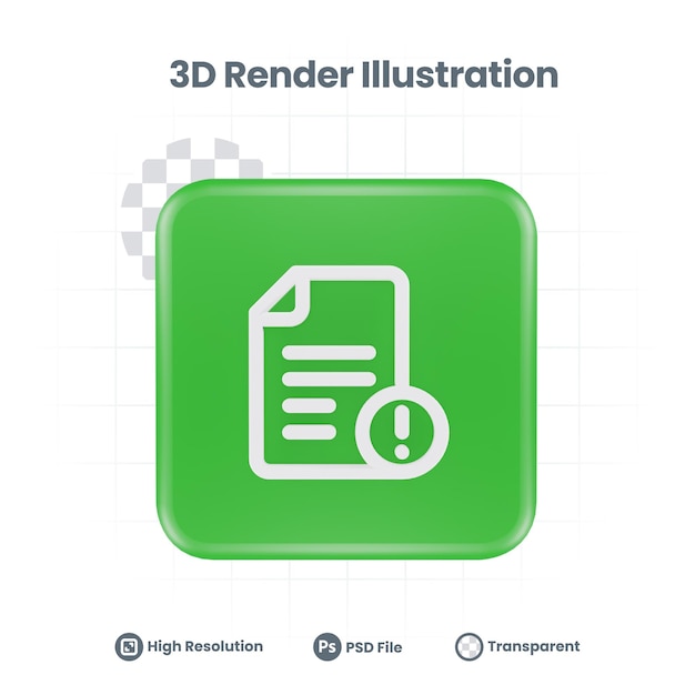 Icono de exclamación de archivo de procesamiento 3D para promoción de redes sociales de aplicaciones móviles web