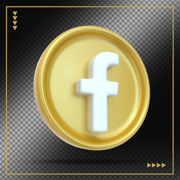 icono de facebook redes sociales oro 3d