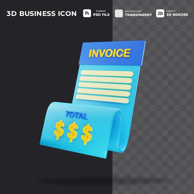 Icono de factura 3d con fondo transparente para empresas