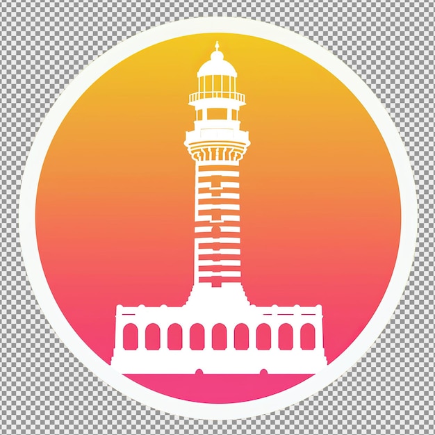 Icono del faro de Alejandría en color blanco y fondo circular degradado amarillo Vector Premium