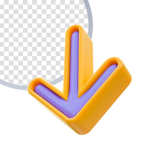 icono de flecha hacia abajo brillante realista 3d render para descarga de archivos web en línea, guardar e instalar