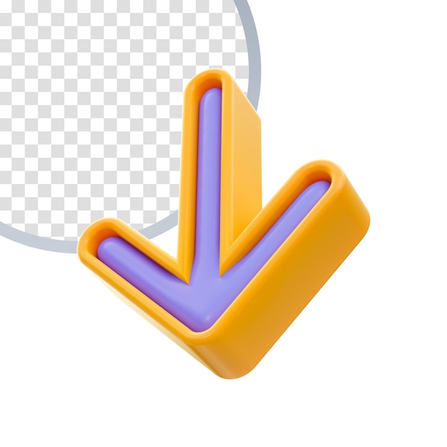 PSD icono de flecha hacia abajo brillante realista 3d render para descarga de archivos web en línea, guardar e instalar