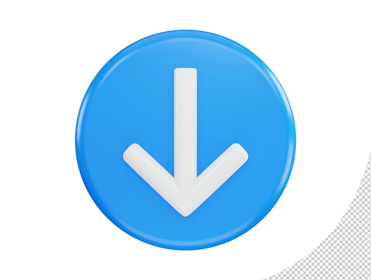 PSD icono de flecha hacia abajo con elemento transparente de ilustración de icono de vector 3d