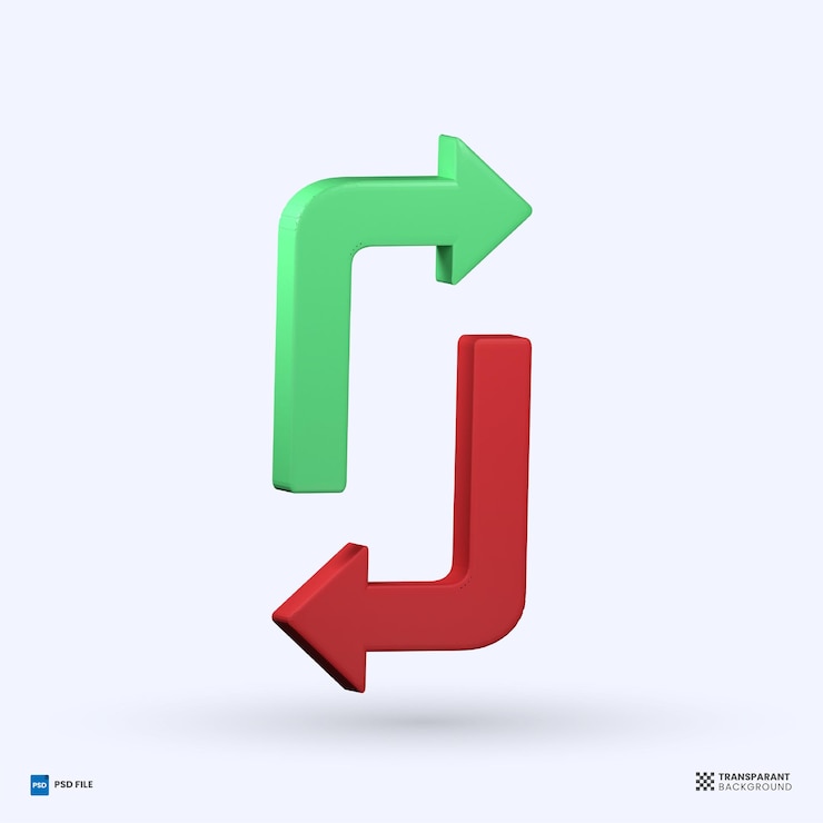 PSD icono de flecha arriba y abajo representación 3d ilustración de representación 3d