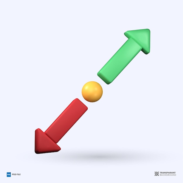 PSD icono de flecha arriba y abajo representación 3d ilustración de representación 3d