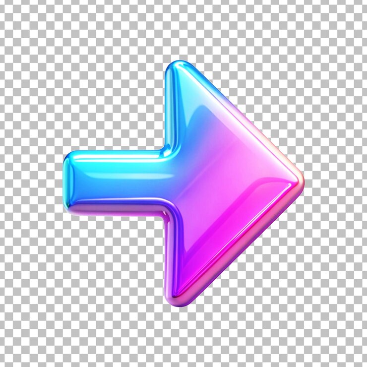 PSD icono de flecha derecha 3d con una superficie reflectante aislada sobre un fondo transparente