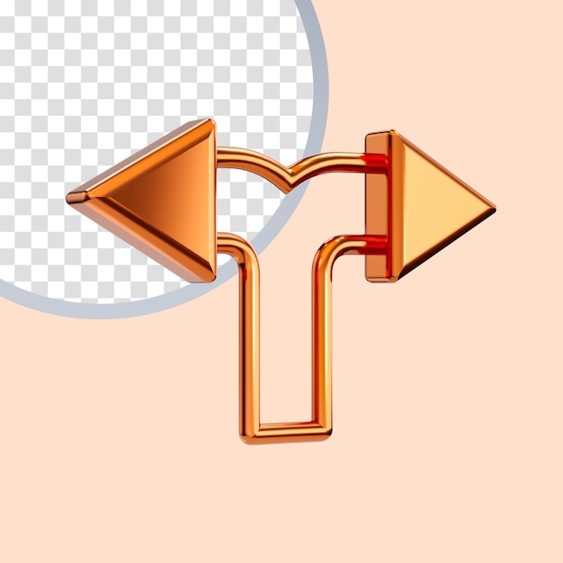 PSD icono de flecha derecha izquierda brillante realista concepto de representación 3d para la forma de dirección usando el símbolo web del mapa