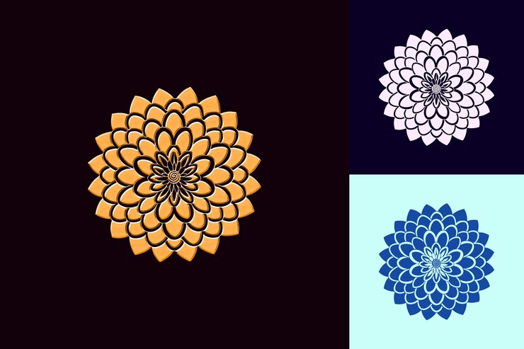 PSD icono de flor de crisantemo emblema de flor con peta decorativo inspirado en la naturaleza diseños vectoriales únicos