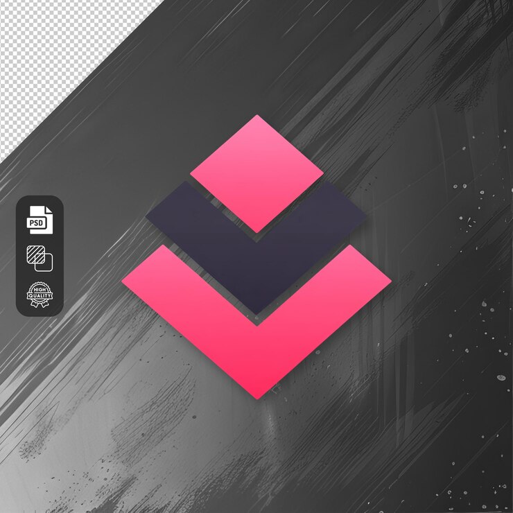 PSD icono de forma de diamante azul y negro apilado con diseño geométrico logotipo moderno
