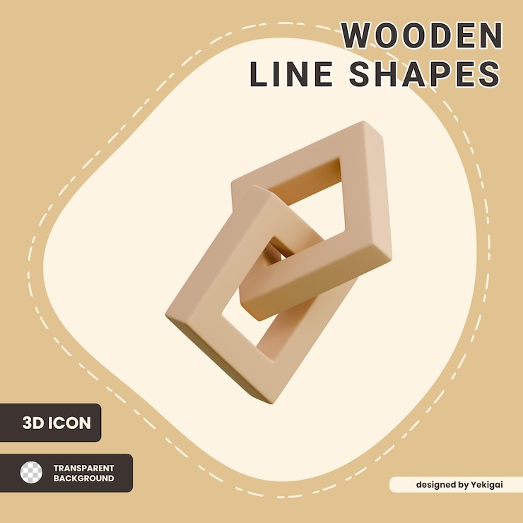 PSD icono de forma de línea de madera 3d cuadrangular doble