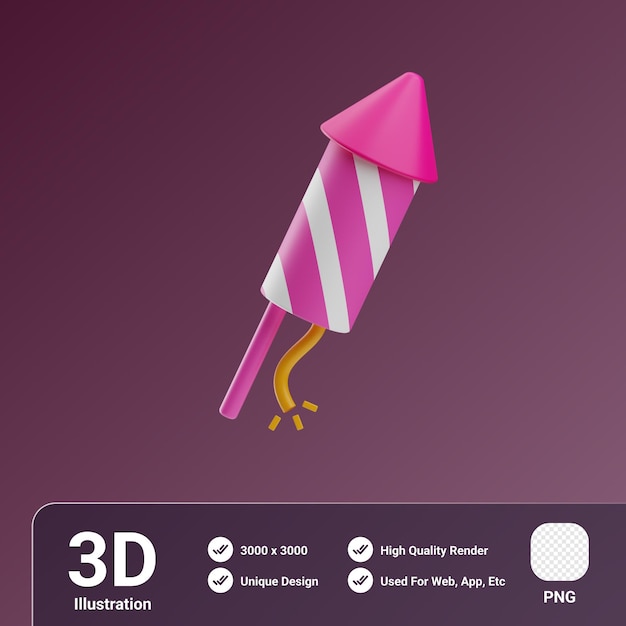 PSD icono, fuegos artificiales, fiesta de cumpleaños, 3d, ilustración