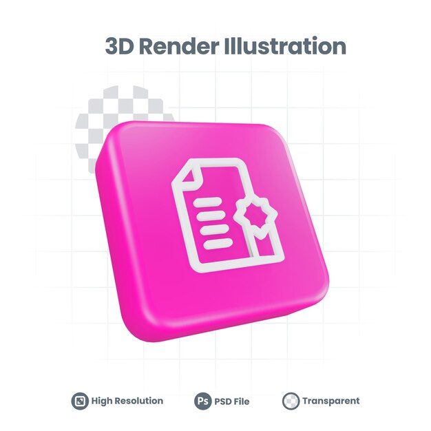 Icono de garantía de certificado de archivo de procesamiento 3D para promoción de redes sociales de aplicaciones móviles web