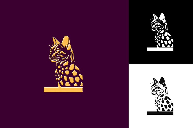 PSD icono de gato de bengala perfil de gato exótico con una ilustración de manchas distintivas diseño artístico vectorial de animales