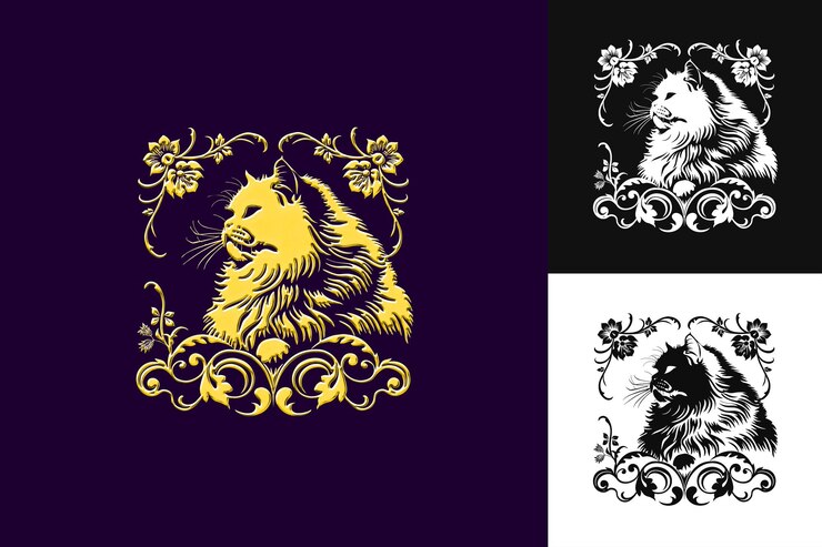 PSD icono de gato persa perfil de gato glamuroso con cara plana e ilustración diseño artístico vectorial de animales