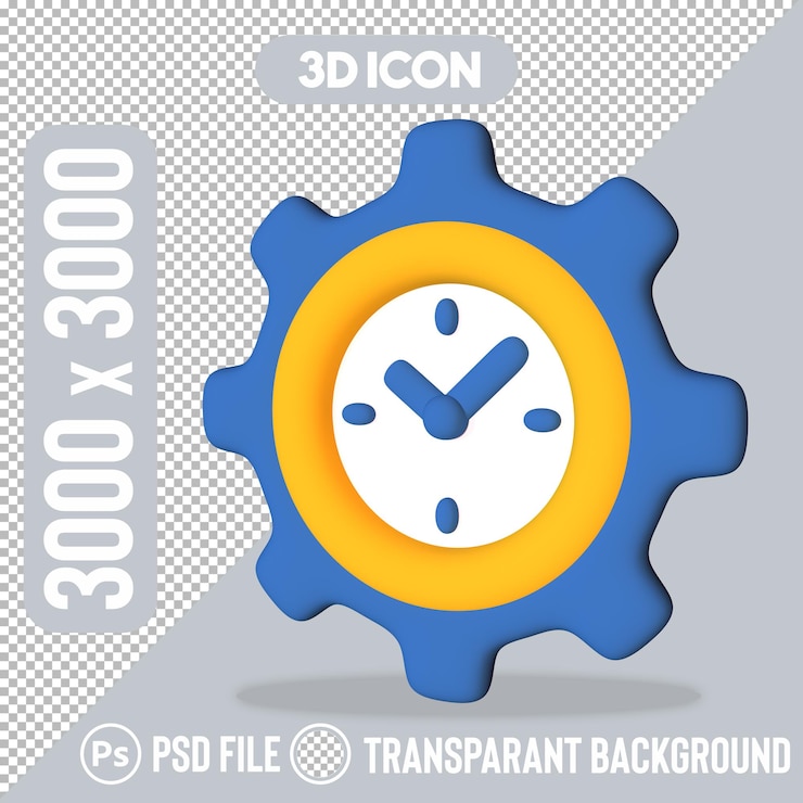PSD icono de gestión de tiempo 3d con reloj y engranaje