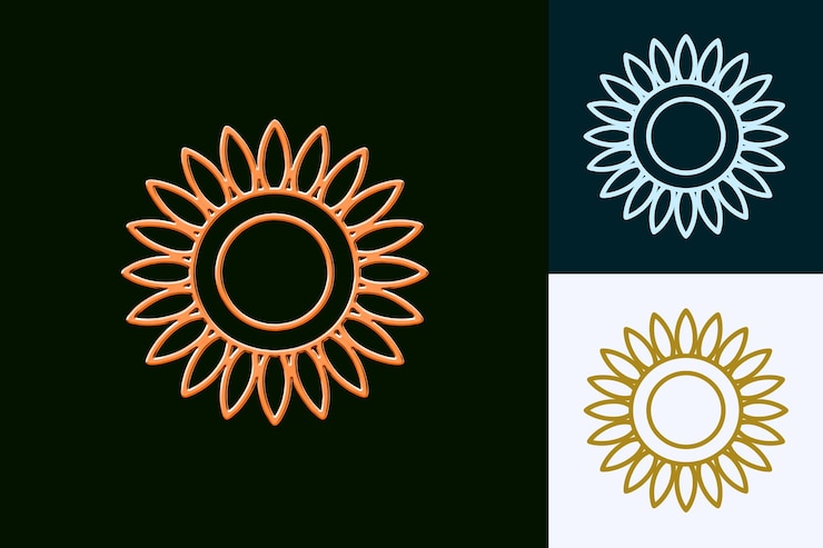 PSD icono de girasol símbolo de flor con un borde radiante flor inspirada en la naturaleza diseños vectoriales únicos