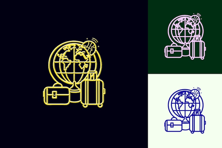 PSD icono de globo con un contorno de mapa del mundo y un diseño de viaje deco diseños de íconos minimalistas abstractos