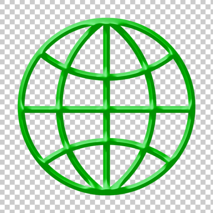 PSD icono de globo verde o símbolo de tecnología de icono de internet