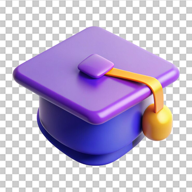 PSD icono de gorra de graduación 3d brillante con bordes lisos y colores vibrantes en fondo blanco