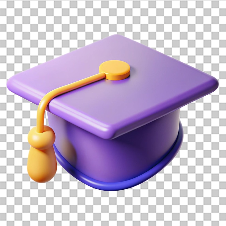 PSD icono de gorra de graduación 3d brillante con texturas realistas y colores vibrantes en fondo blanco
