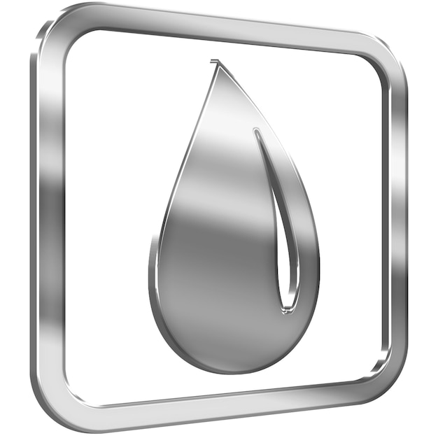 Icono de gota de agua 3D con efecto metálico plateado