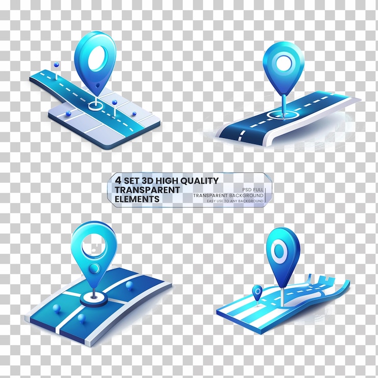 PSD el icono del gps muestra un gradiente de color azul de 3 puntos sobre un fondo transparente