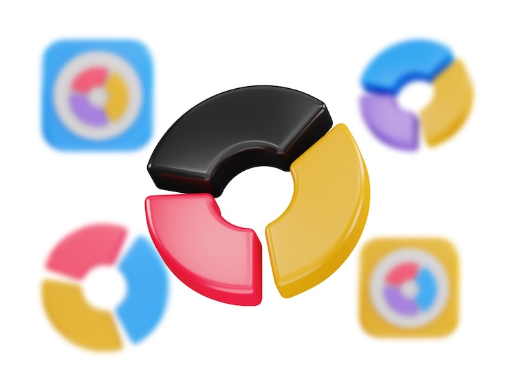 PSD icono de gráfico circular con conjunto de elementos transparentes de ilustración de icono de vector 3d