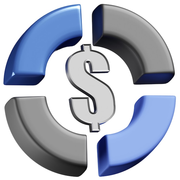 El icono del gráfico del dólar del paquete de negocios 3d