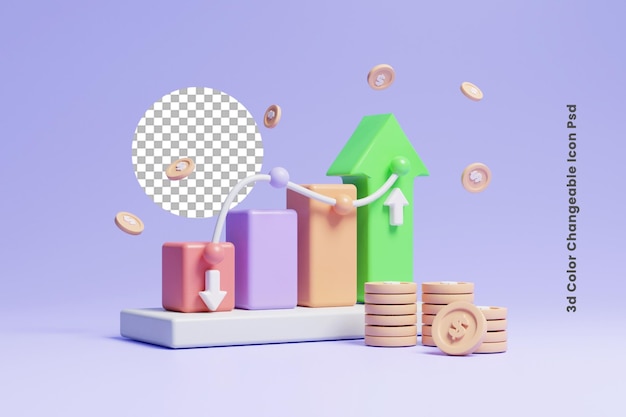 icono de gráfico de inversión empresarial 3d o icono de concepto de gráfico gráfico financiero empresarial 3d