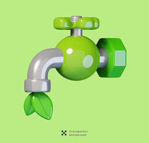 PSD icono de grifo de agua e icono de grifo de hoja aislado. icono aislado. icono de ecología y medio ambiente render 3d