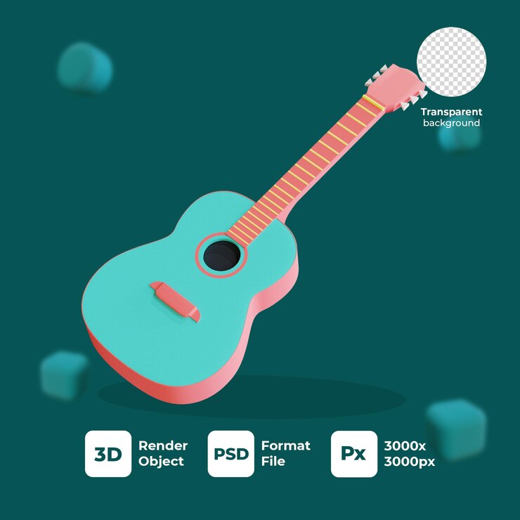 PSD icono de guitarra clásica de renderizado 3d con icono transparente psd premium