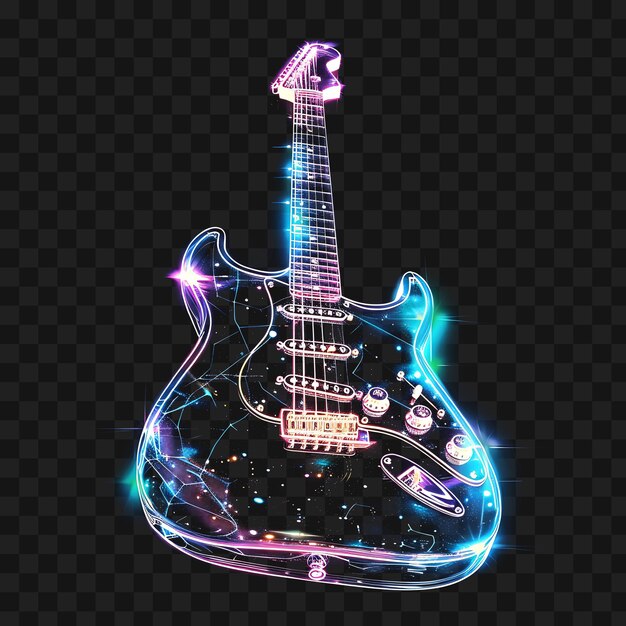 PSD icono de guitarra parpadeante holográfico transparente con símbolo web de vidrio minimalis 4096px arte de diseño