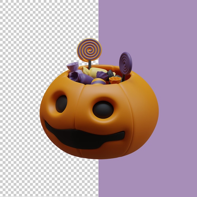 Icono de halloween bolsa de dulces de calabaza ilustración 3d
