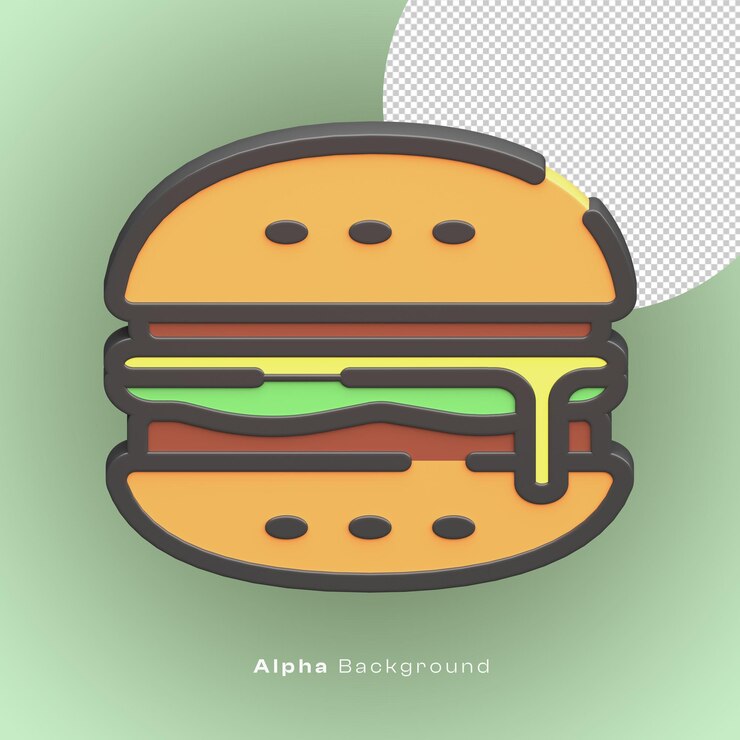 PSD icono de hamburguesa 3d con tema oscuro e imagen de renderizado de alta calidad