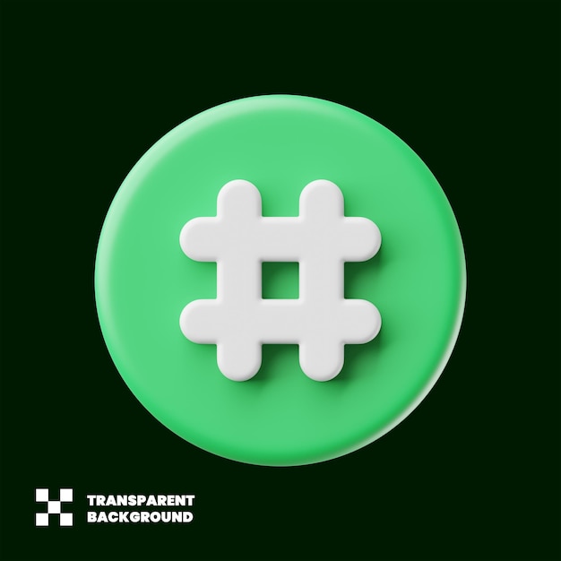 Icono de hashtag de redes sociales en renderizado 3D minimalista