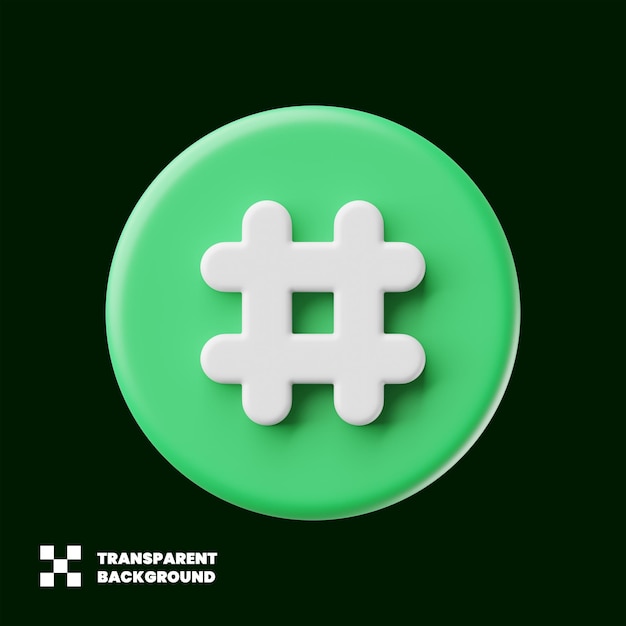 Icono de hashtag de redes sociales en renderizado 3d minimalista