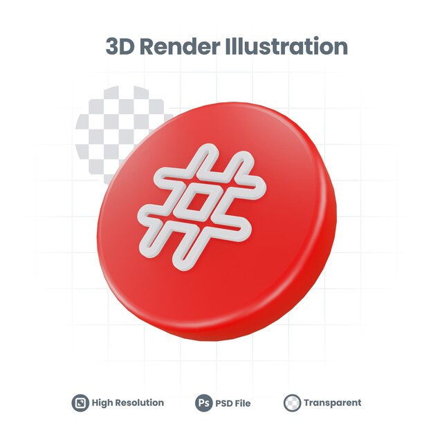 Icono de hashtag de representación 3D para promoción de redes sociales de aplicaciones móviles web