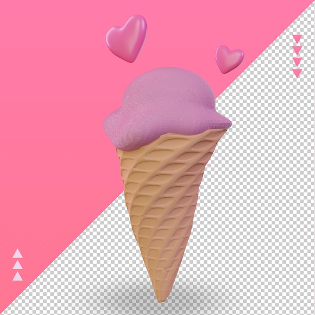 Icono de helado de día de San Valentín 3d renderizado vista derecha