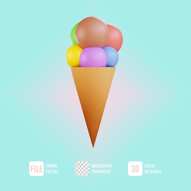 Icono de helado de ilustración 3d