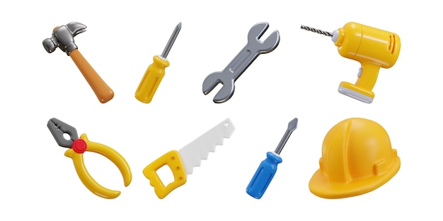 Icono de herramientas de construcción 3d render concepto de equipo e instrumentos de trabajadores industriales icono
