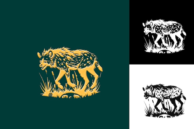 PSD icono de hiena riendo silueta con paquete como frontera wild hy ilustración diseño de arte vectorial de animales