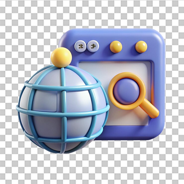 PSD icono de hipervínculo de computadora y globo 3d búsqueda de señal www tecnología de alojamiento web navegador búsqueda de página web vector de moda y moderno en estilo 3d